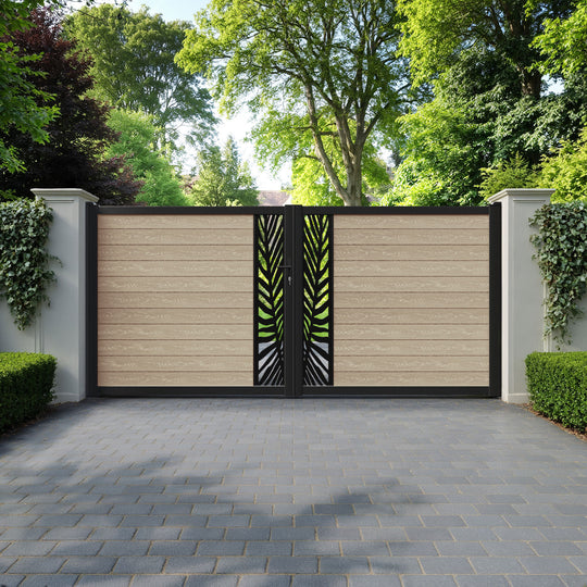 Classic Palm Straight Top Driveway Gate - Light Oak - Middle Screen