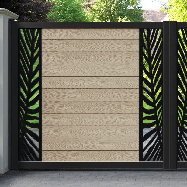 Classic Palm Straight Top Driveway Gate - Light Oak - Middle & End Screen