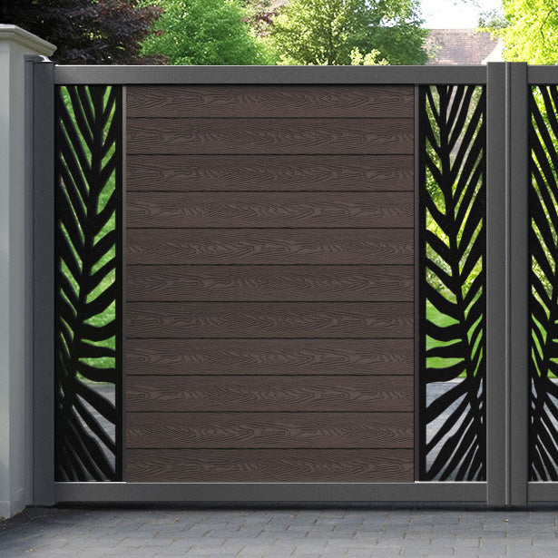Classic Palm Straight Top Driveway Gate - Mid Brown - Middle & End Screen