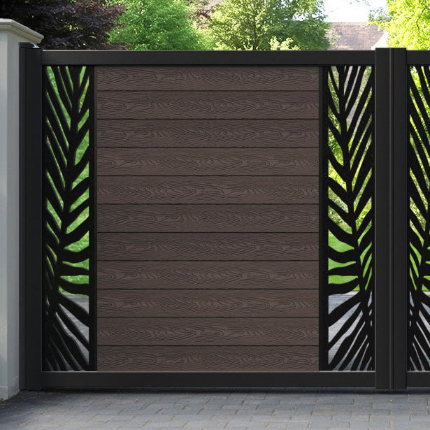 Classic Palm Straight Top Driveway Gate - Mid Brown - Middle & End Screen