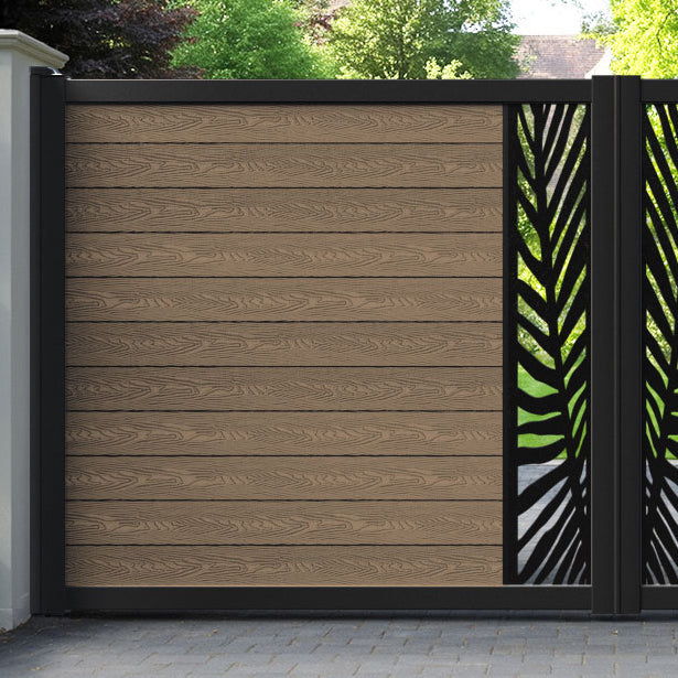 Classic Palm Straight Top Driveway Gate - Teak - Middle Screen