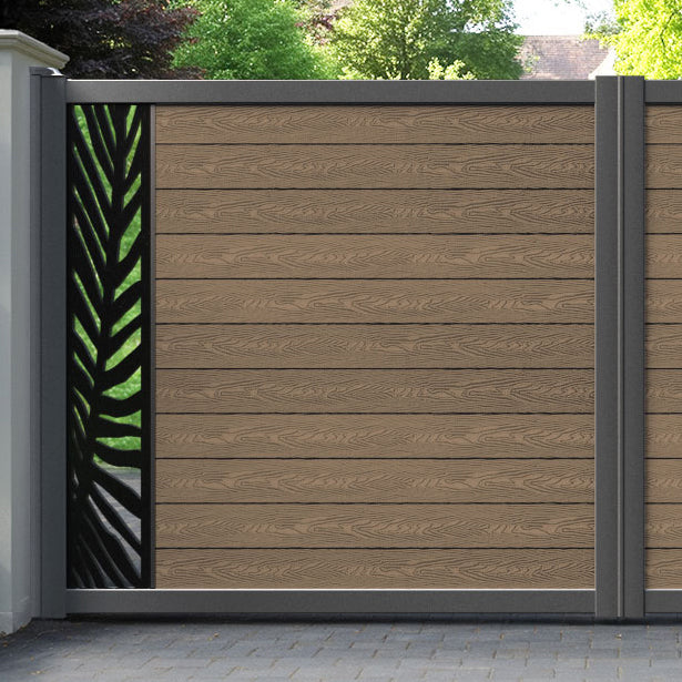 Classic Palm Straight Top Driveway Gate - Teak - End Screen