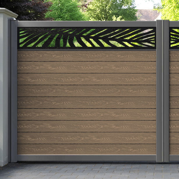 Classic Palm Straight Top Driveway Gate - Teak - Top Screen