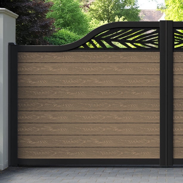 Classic Palm Curved Top Driveway Gate - Teak -  Top Screen