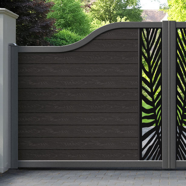 Classic Palm Curved Top Driveway Gate - Dark Oak - Middle Screen