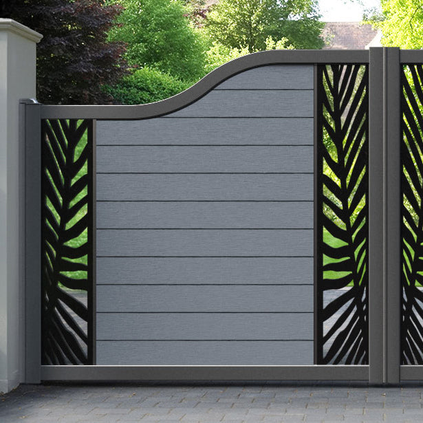 Fusion Palm Curved Top Driveway Gate - Anthracite - Middle & End Screen