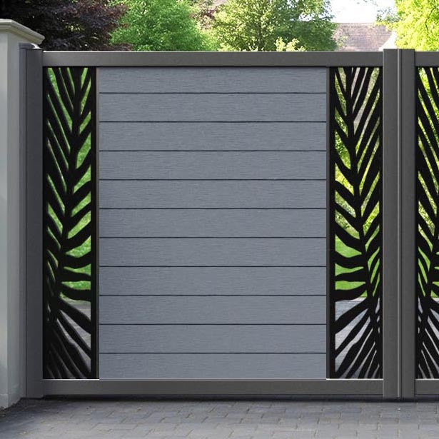 Fusion Palm Straight Top Driveway Gate - Anthracite - Middle & End Screen