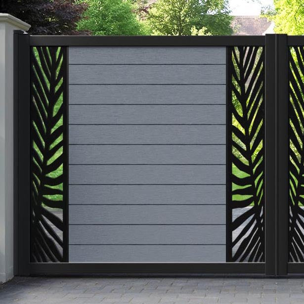 Fusion Palm Straight Top Driveway Gate - Anthracite - Middle & End Screen