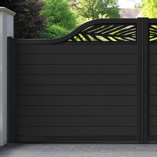 Fusion Palm Curved Top Driveway Gate - Black - Top Screen