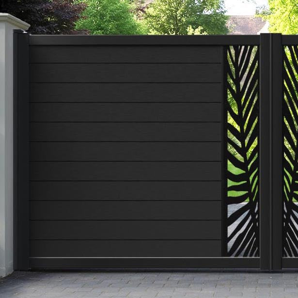 Fusion Palm Straight Top Driveway Gate - Black - Middle Screen