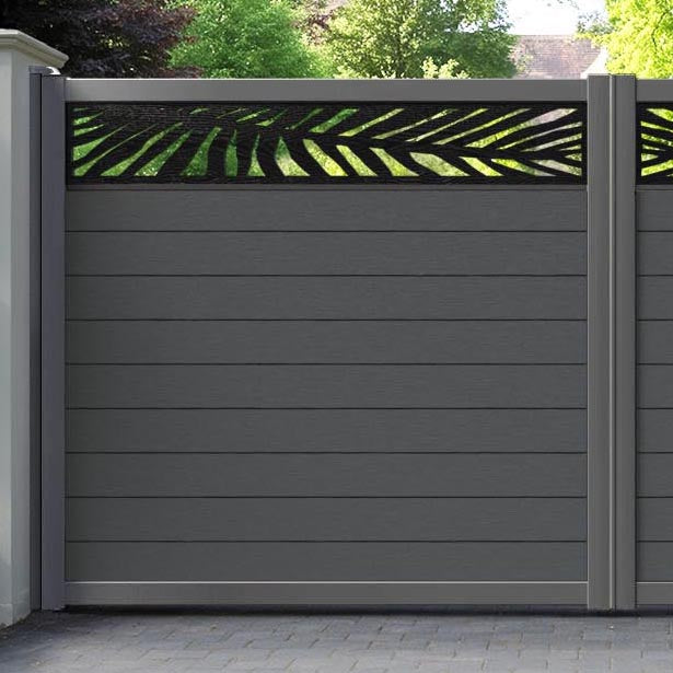 Fusion Palm Straight Top Driveway Gate - Dark Grey - Top Screen