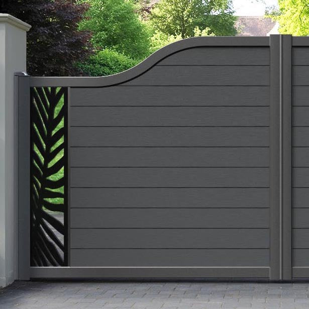Fusion Palm Curved Top Driveway Gate - Dark Grey - End Screen