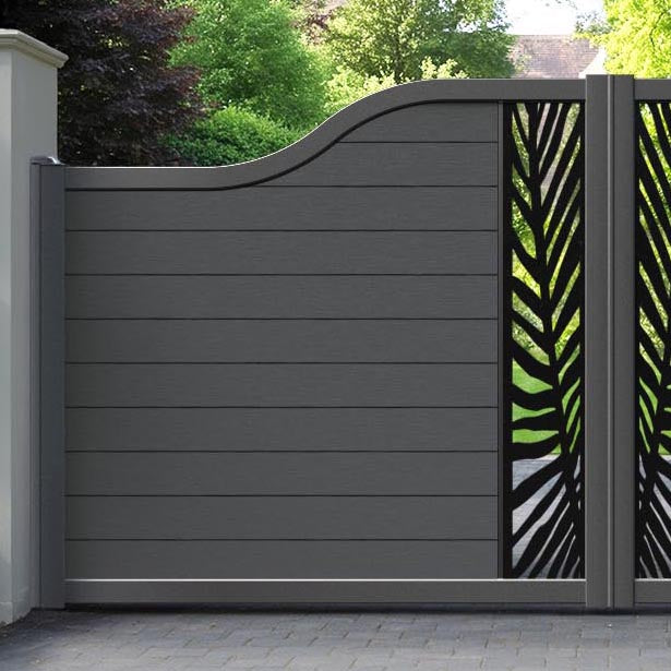Fusion Palm Curved Top Driveway Gate - Dark Grey - Middle Screen