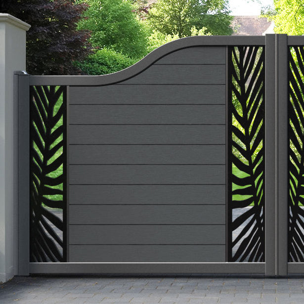 Fusion Palm Curved Top Driveway Gate - Dark Grey - Middle & End Screen