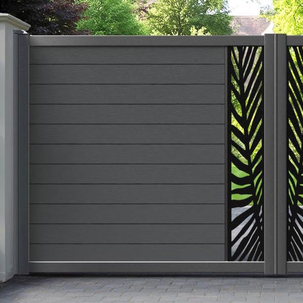 Fusion Palm Straight Top Driveway Gate - Dark Grey - Middle Screen