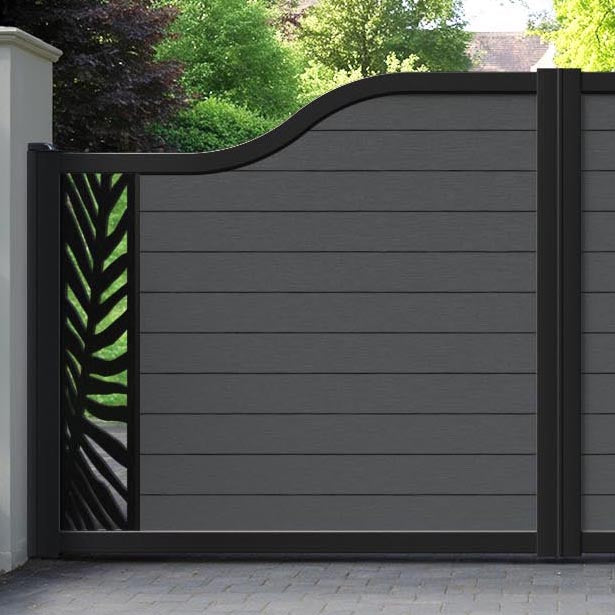 Fusion Palm Curved Top Driveway Gate - Dark Grey - End Screen