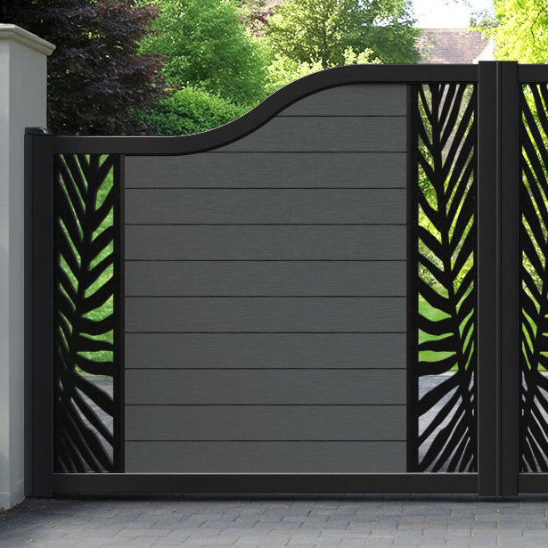 Fusion Palm Curved Top Driveway Gate - Dark Grey - Middle & End Screen