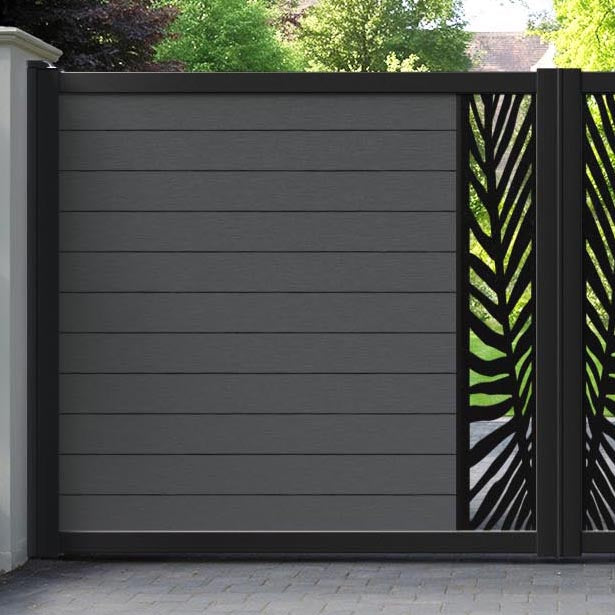 Fusion Palm Straight Top Driveway Gate - Dark Grey - Middle Screen