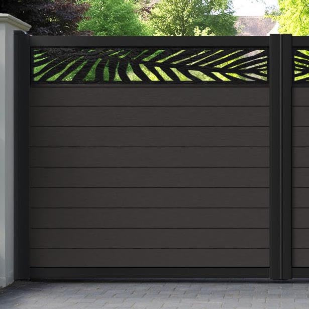 Fusion Palm Straight Top Driveway Gate - Dark Oak - Top Screen