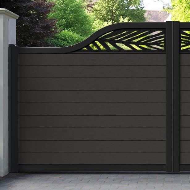 Fusion Palm Curved Top Driveway Gate - Dark Oak - Top Screen