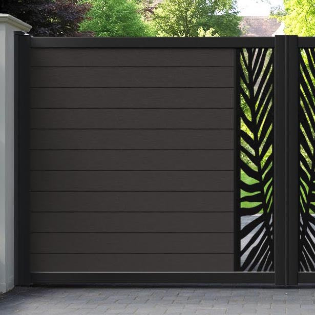 Fusion Palm Straight Top Driveway Gate - Dark Oak - Middle Screen