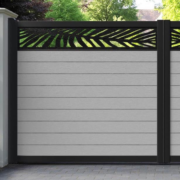 Fusion Palm Straight Top Driveway Gate - Light Grey - Top Screen