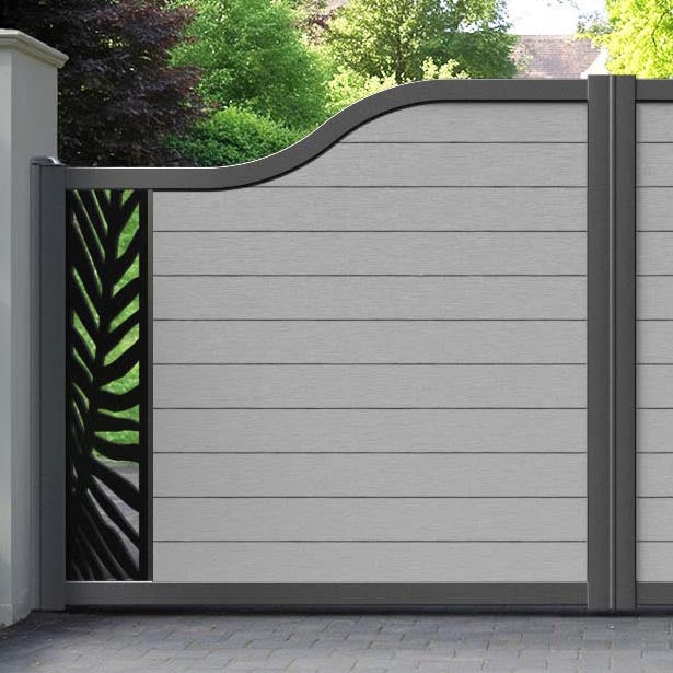 Fusion Palm Curved Top Driveway Gate - Light Grey - End Screen