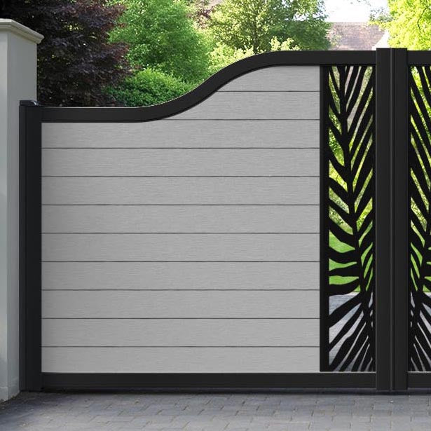 Fusion Palm Curved Top Driveway Gate - Light Grey - Middle Screen