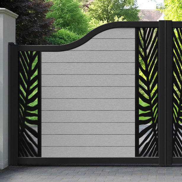 Fusion Palm Curved Top Driveway Gate - Light Grey - Middle & End Screen
