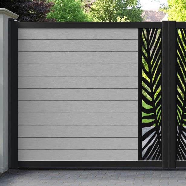 Fusion Palm Straight Top Driveway Gate - Light Grey - Middle Screen