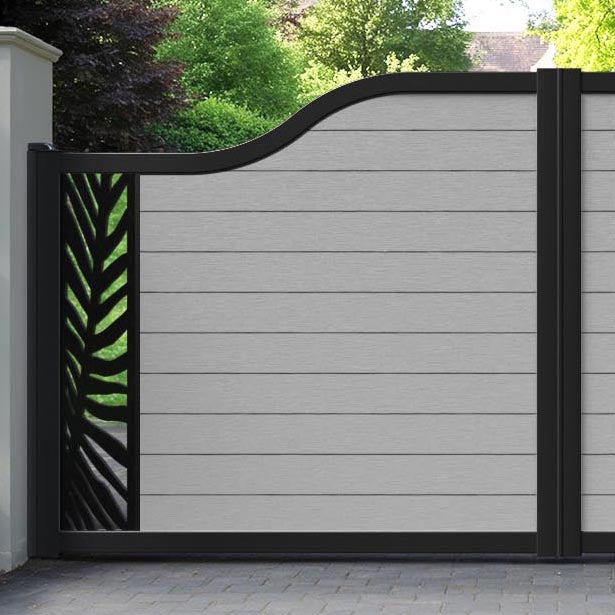 Fusion Palm Curved Top Driveway Gate - Light Grey - End Screen