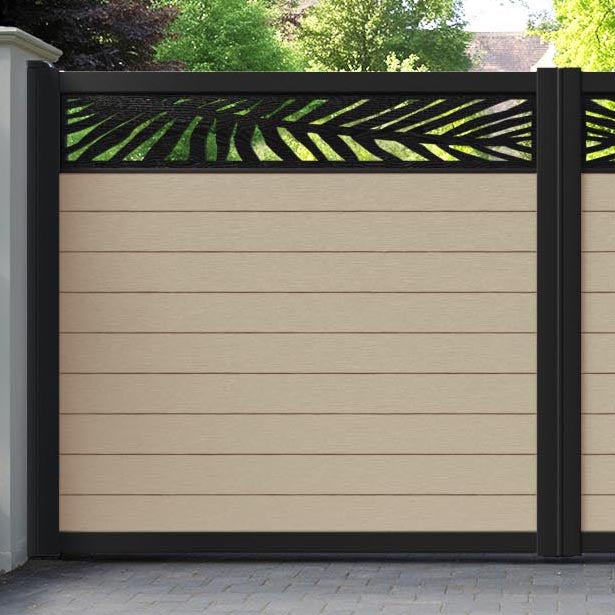 Fusion Palm Straight Top Driveway Gate - Light Oak - Top Screen