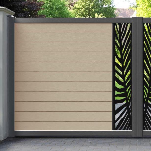 Fusion Palm Straight Top Driveway Gate - Light Oak - Middle Screen