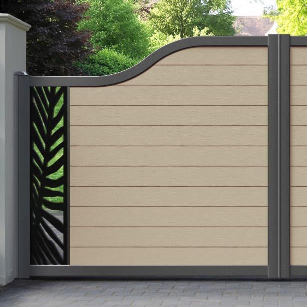 Fusion Palm Curved Top Driveway Gate - Light Oak - End Screen