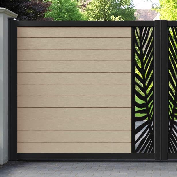 Fusion Palm Straight Top Driveway Gate - Light Oak - Middle Screen