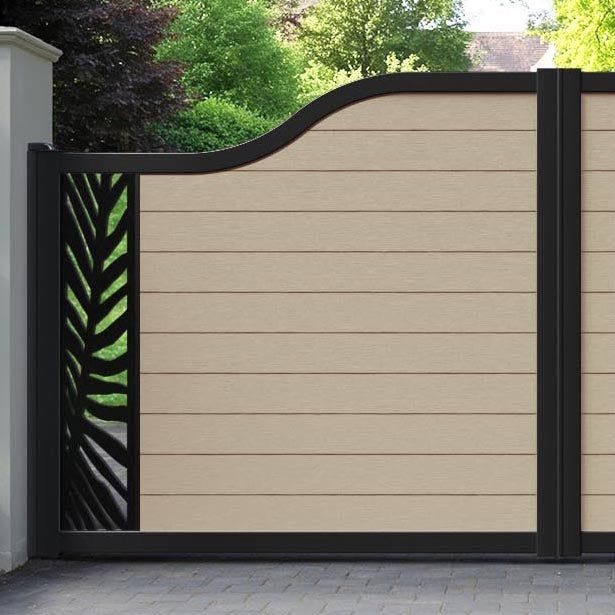 Fusion Palm Curved Top Driveway Gate - Light Oak - End Screen