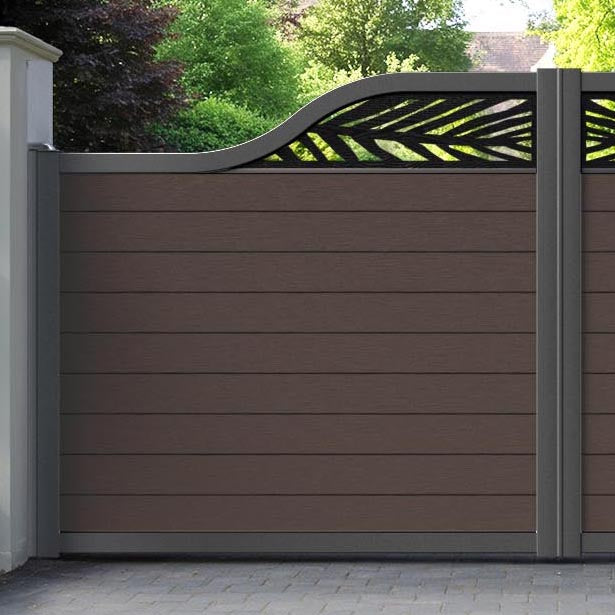 Fusion Palm Curved Top Driveway Gate - Mid Brown - Top Screen