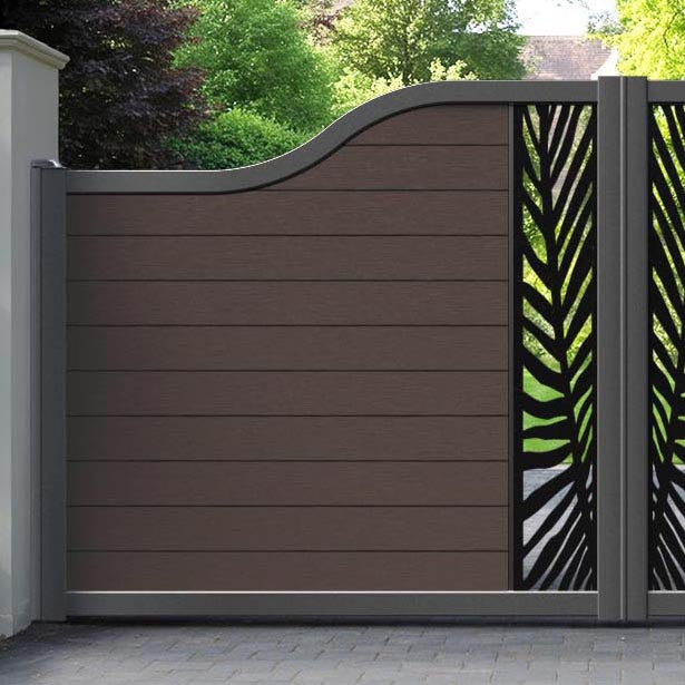 Fusion Palm Curved Top Driveway Gate - Mid Brown - Middle Screen