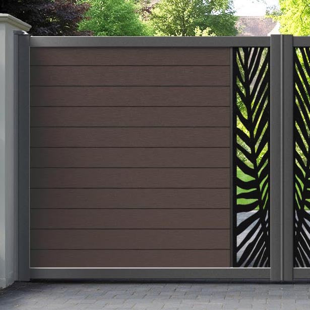 Fusion Palm Straight Top Driveway Gate - Mid Brown - Middle Screen