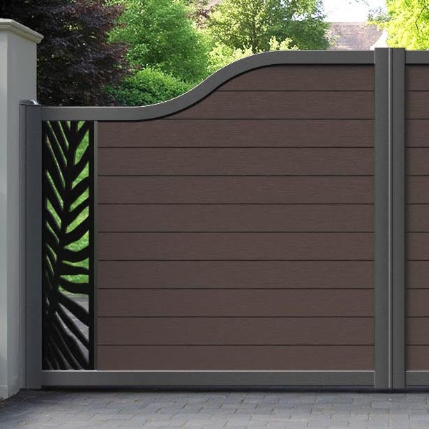 Fusion Palm Curved Top Driveway Gate - Mid Brown - End Screen