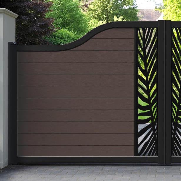 Fusion Palm Curved Top Driveway Gate - Mid Brown - Middle Screen