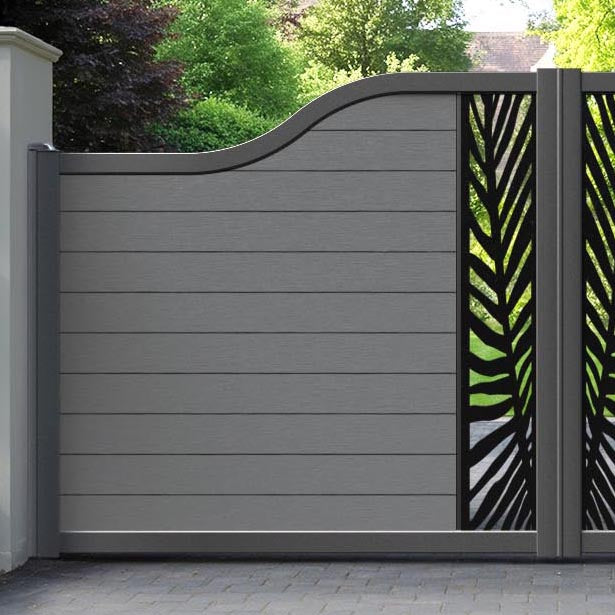 Fusion Palm Curved Top Driveway Gate - Mid Grey - Middle Screen
