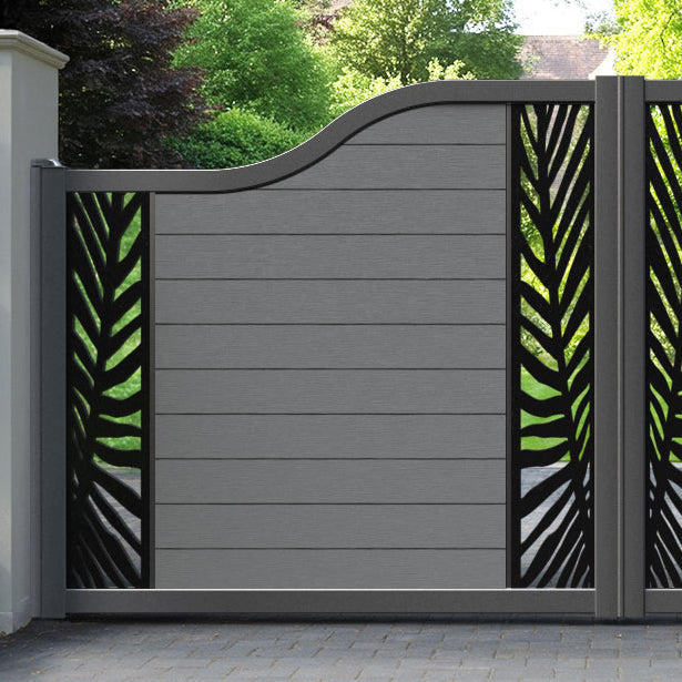 Fusion Palm Curved Top Driveway Gate - Mid Grey - Middle & End Screen
