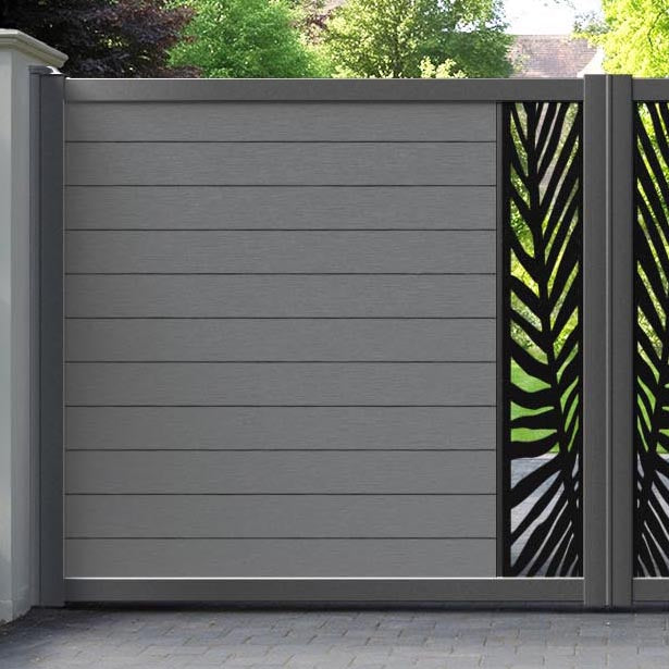 Fusion Palm Straight Top Driveway Gate - Mid Grey - Middle Screen