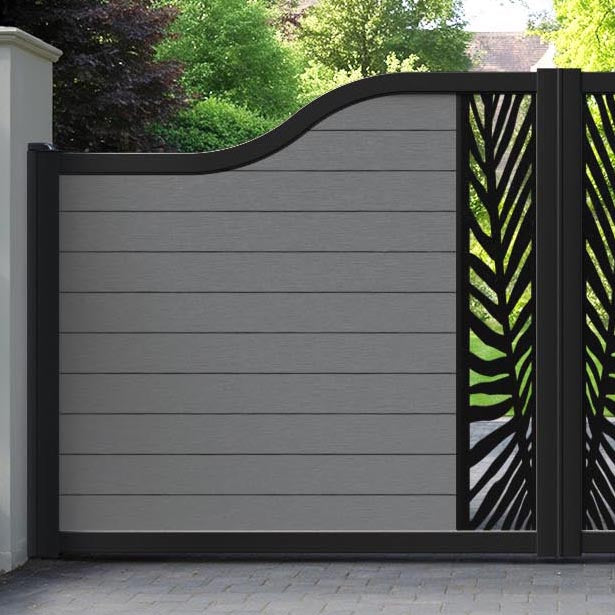 Fusion Palm Curved Top Driveway Gate - Mid Grey - Middle Screen