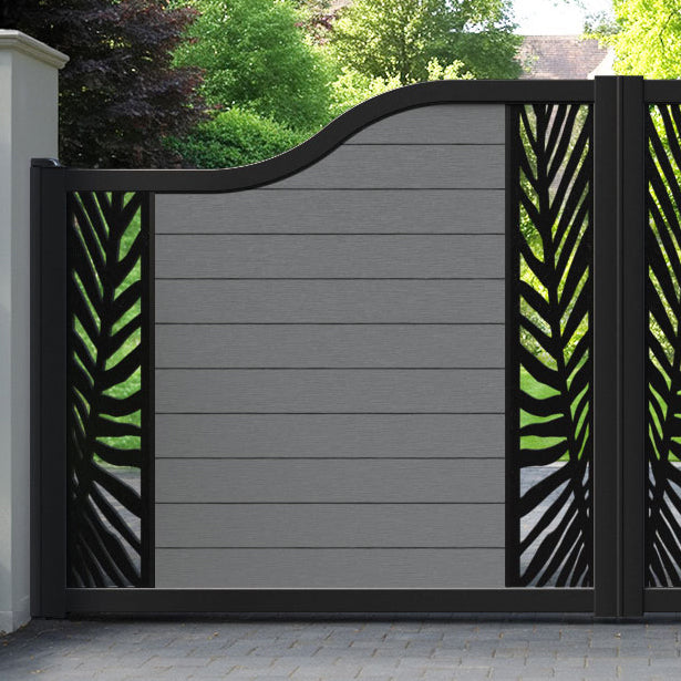 Fusion Palm Curved Top Driveway Gate - Mid Grey - Middle & End Screen