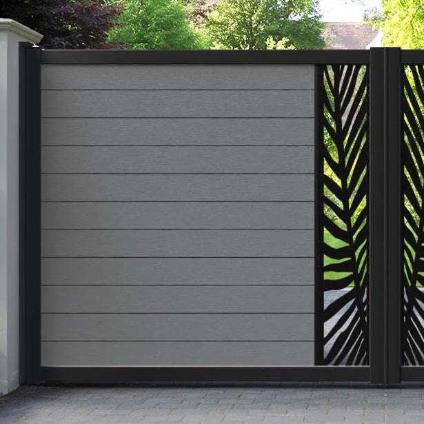 Fusion Palm Straight Top Driveway Gate - Mid Grey - Middle Screen