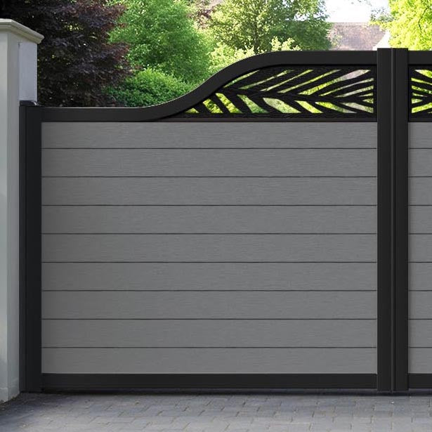 Fusion Palm Curved Top Driveway Gate - Mid Grey - Top Screen