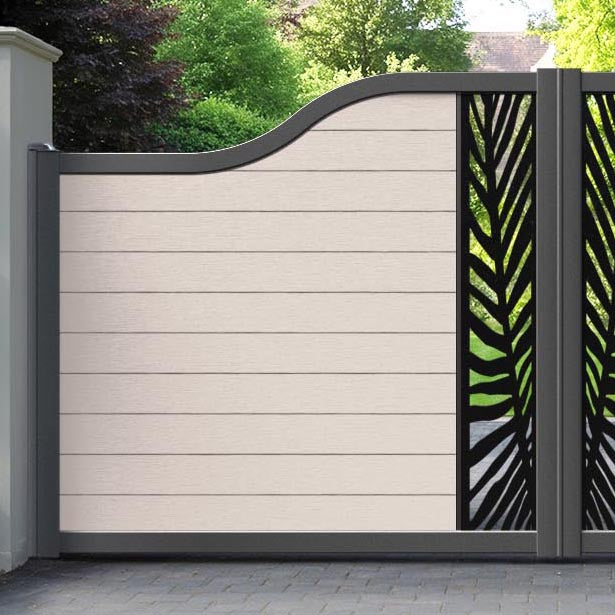 Fusion Palm Curved Top Driveway Gate - Mid Stone - Middle Screen