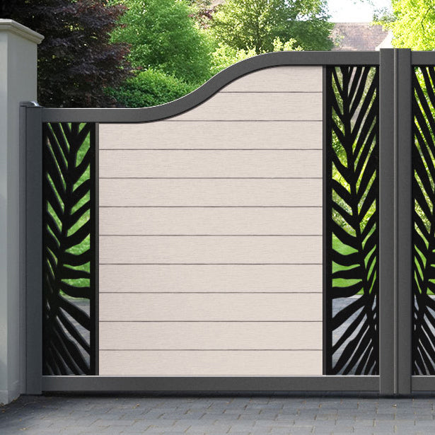 Fusion Palm Curved Top Driveway Gate - Mid Stone - Middle & End Screen